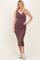 Burgundy Stripe Ribbed Sleeveless V Neck Maxi Dress