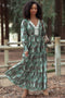 Olive Patchwork Print Tiered Long Sleeve Maxi Dress