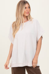 Cream Solid Ribbed Short Sleeve Oversized Maternity Tunic Top