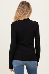 Black Solid Long Sleeve Ribbed Turtle Neck Maternity Top