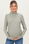 Light Olive Solid Long Sleeve Ribbed Turtle Neck Maternity Top
