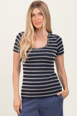 Navy Stripe Short Sleeve Round Neck Maternity Top