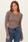 Mocha Solid Ribbed Long Sleeve Round Neck Tunic Top