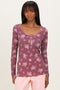 Burgundy Floral Ribbed Long Sleeve Button Down Tunic Top