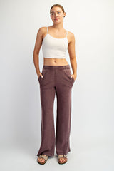 Burgundy Mineral Wash Waffle Knit Contrast Maternity Lounge Pants