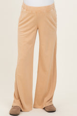 Light Camel Mineral Wash Waffle Knit Contrast Maternity Lounge Pants