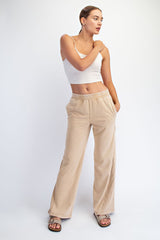 Light Camel Mineral Wash Waffle Knit Contrast Maternity Lounge Pants