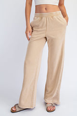 Light Camel Mineral Wash Waffle Knit Contrast Lounge Pants