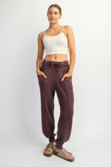 Burgundy Raw Seam Waffle Knit Maternity Joggers