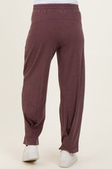 Burgundy Mineral Wash Pleated Maternity Lounge Pants