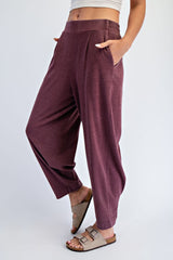 Burgundy Mineral Wash Pleated Lounge Pants