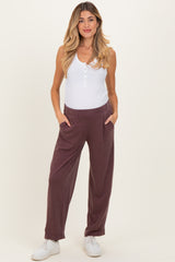 Burgundy Mineral Wash Pleated Maternity Lounge Pants