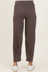 Brown Mineral Wash Pleated Maternity Lounge Pants