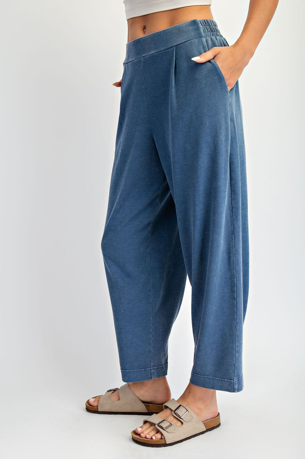 Light Navy Mineral Wash Pleated Lounge Pants