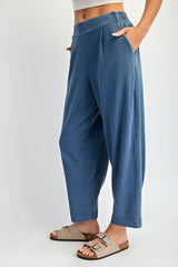Light Navy Mineral Wash Pleated Lounge Pants