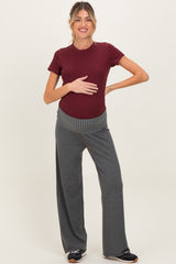 Charcoal Ribbed Knit Foldover Waist Maternity Pants