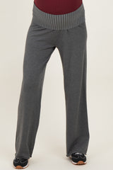 Charcoal Ribbed Knit Foldover Waist Maternity Pants