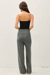 Charcoal Ribbed Knit Foldover Waist Pants