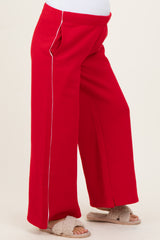 Red Fleece Wide Leg Maternity Sweatpants