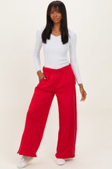 Red Fleece Wide Leg Sweatpants