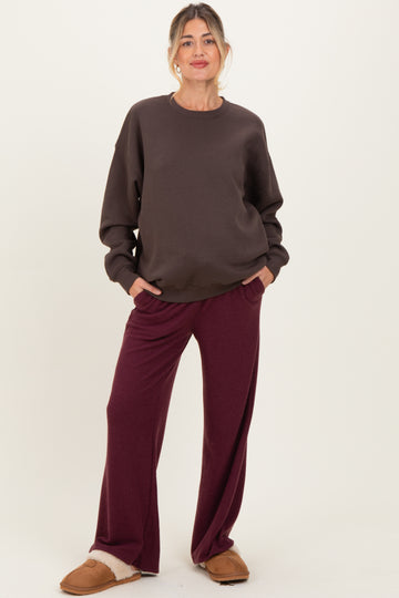 Burgundy Brushed Ribbed Knit Maternity Lounge Pants