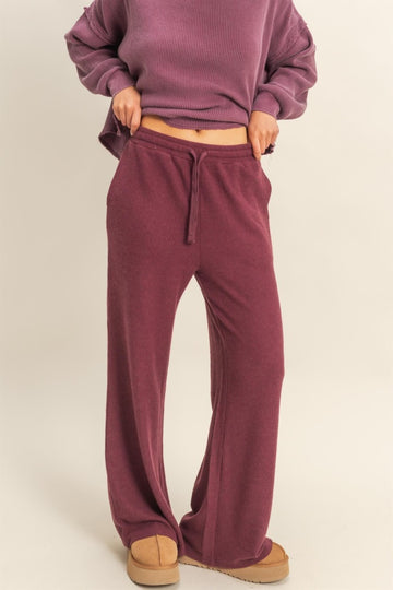 Burgundy Brushed Ribbed Knit Lounge Pants