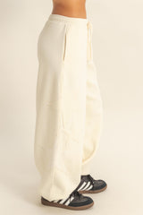 Cream Star Patch Drawstring Sweatpants