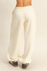 Cream Star Patch Drawstring Sweatpants