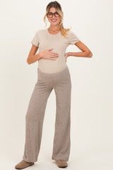 Beige Brushed Knit Flare Leg Maternity Pants