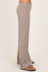 Beige Brushed Knit Flare Leg Pants