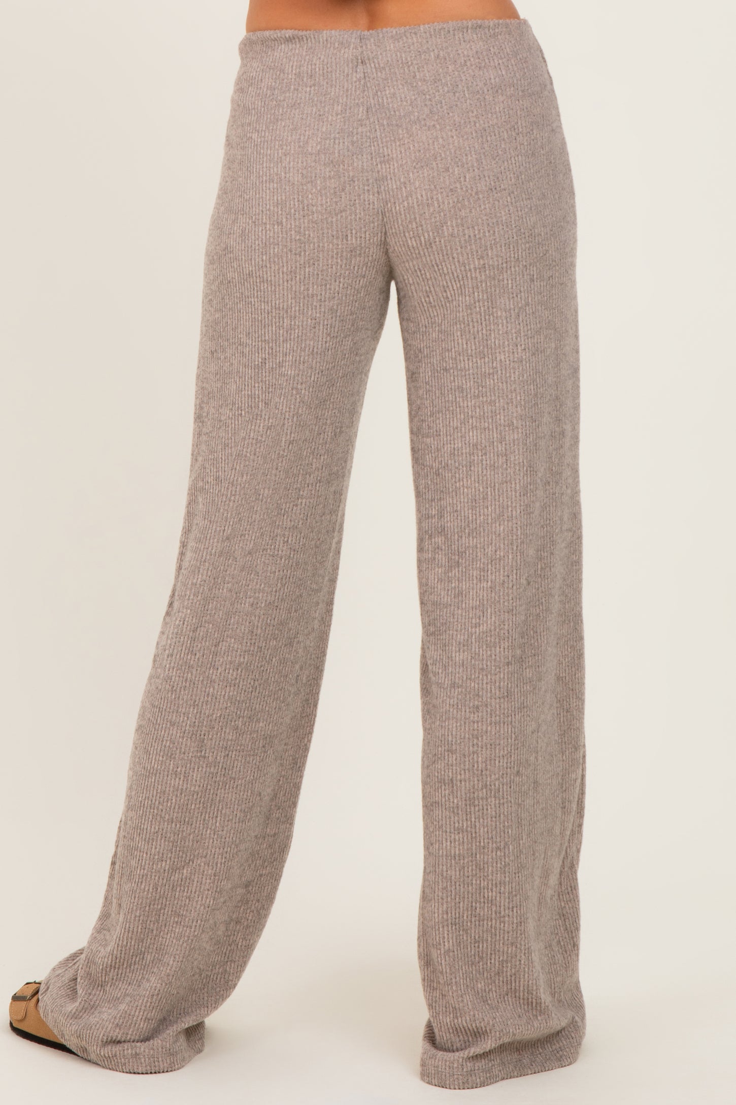 Beige Brushed Knit Flare Leg Pants