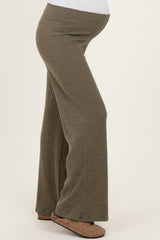 Olive Brushed Knit Flare Leg Maternity Pants