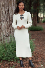 Cream Ribbed Bow Detail Maternity Midi Sweater Dress