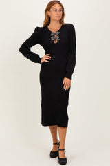 Black Ribbed Bow Detail Midi Sweater Dress