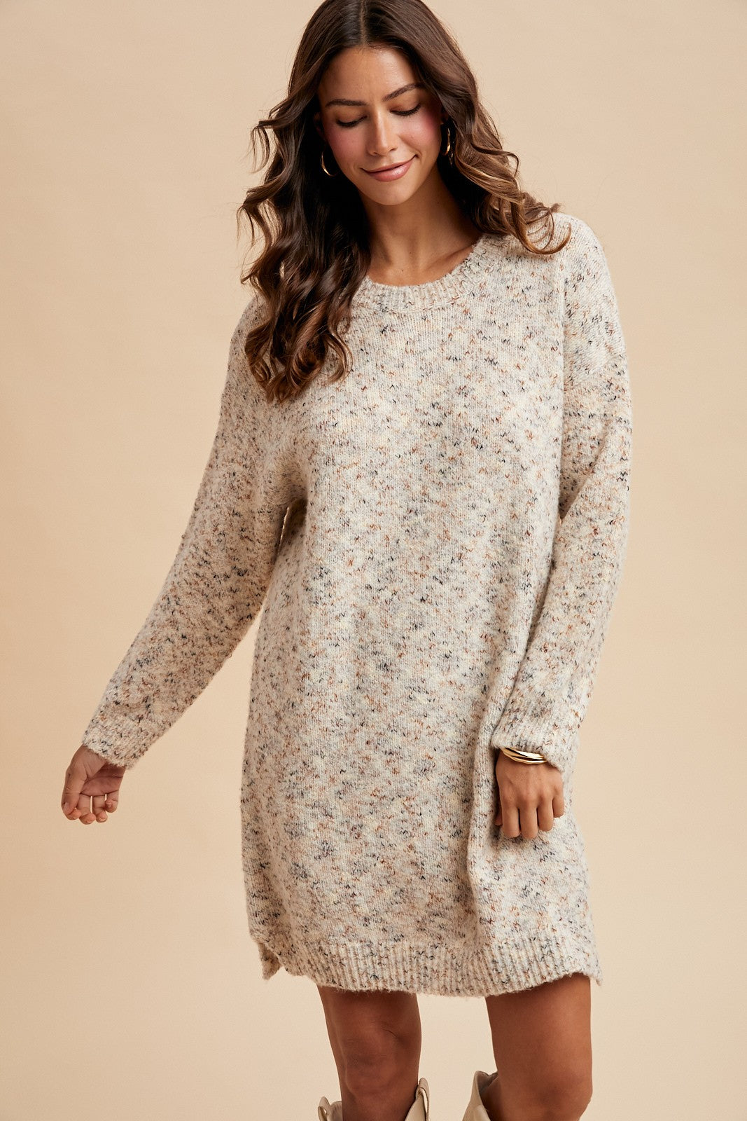 Cream Speckle Knit Sweater Dress