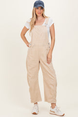 Cream Corduroy Rolled Cuff Barrel Leg Overalls
