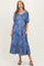 Blue Floral Textured Tiered Midi Maternity Dress