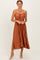 Rust Pleated Sash Tie Midi Dress