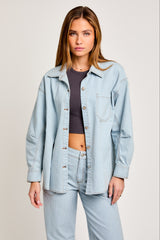 Denim-White Stripe Oversized Maternity Shacket