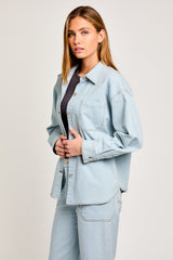 Denim-White Stripe Oversized Shacket
