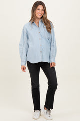 Denim-White Stripe Oversized Maternity Shacket