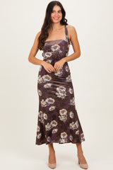 Chocolate Lace Up Back Maternity Midi Dress
