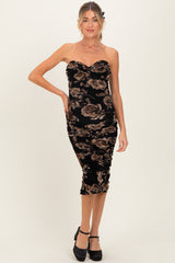 Black Taupe Tube Ruching Midi Maternity Dress