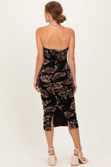 Black Taupe Tube Ruching Midi Dress