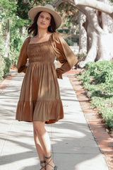Camel Suede Maternity Dress