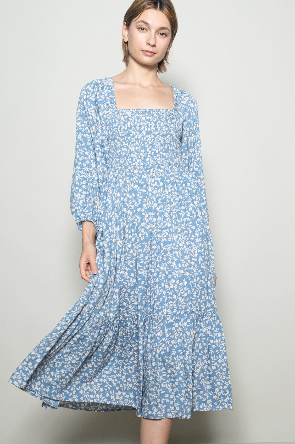Dusty Blue Floral Square Neck Maternity Maxi Dress