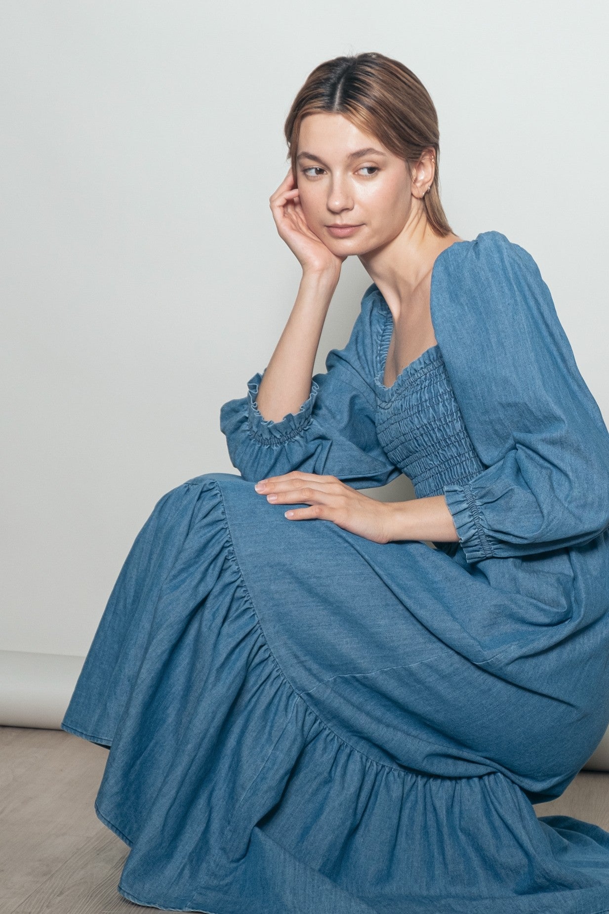 Denim Washed Sweetheart Maxi Dress