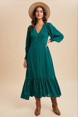 Evergreen Swiss Dot Button Down Maternity Maxi Dress