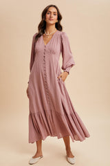 Rose Swiss Dot Button Down Maxi Dress