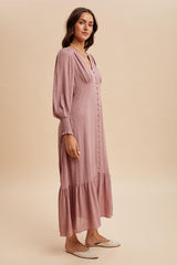 Rose Swiss Dot Button Down Maxi Dress